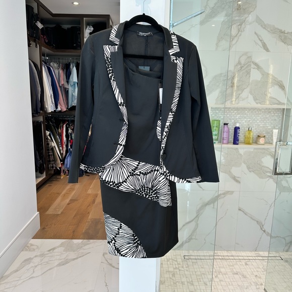 NWT. Designer black and white satin dress with matching blazer. - Picture 1 of 7